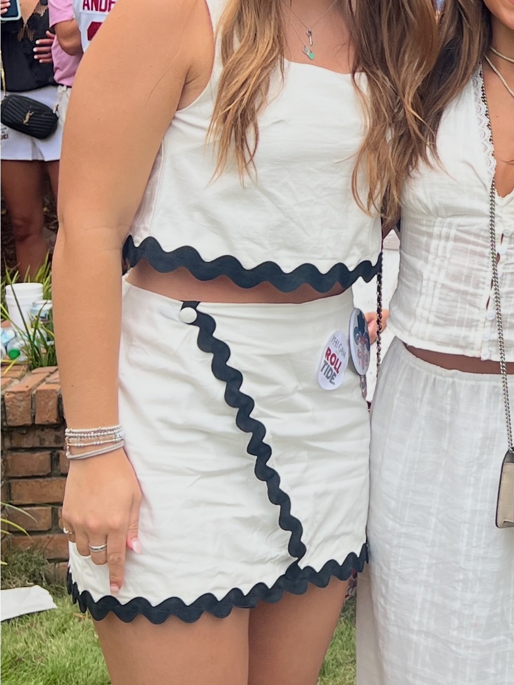 SHEIN White Two-Piece Crop Top & Mini Skirt with Black Scalloped Trim
